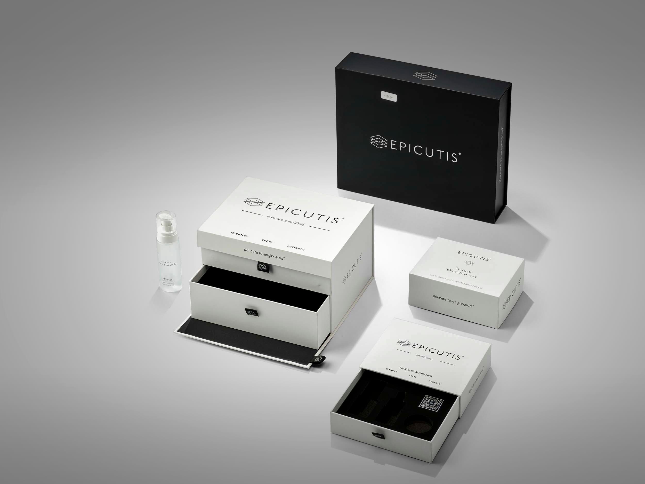 Epicutis luxury skincare holiday gift set collection with multiple box sizes and premium finishes