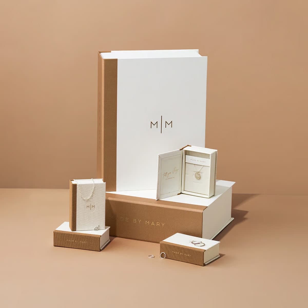 Made by Mary — multi-size jewelry box collection with book-style, hinged, and ring box formats